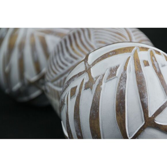 Whitewashed Tropical Leaf Wood Look Decor Balls Set of 4 - Picture 3 of 3